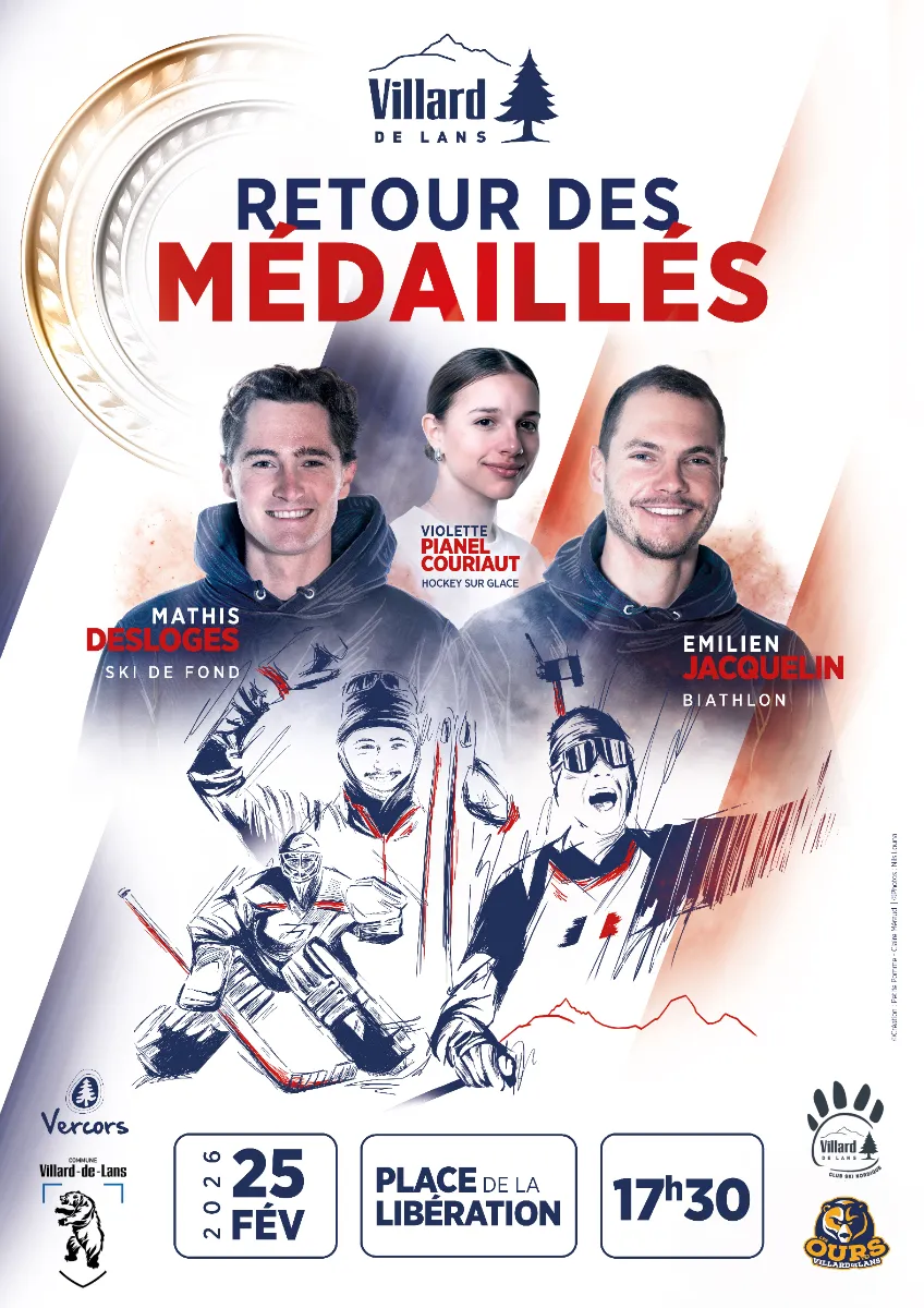 Affiche de la cérémonie retour des médaillés JO 2026 à Villard-de-Lans