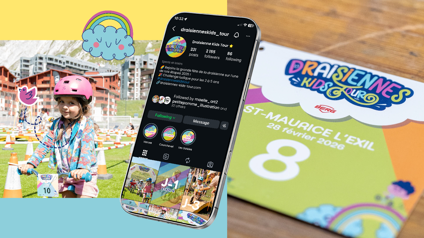 Grille Instagram du Drasienne Kids Tour et plaques de course à numéro [colorées, avec stickers et motifs] pour les petits pilotes