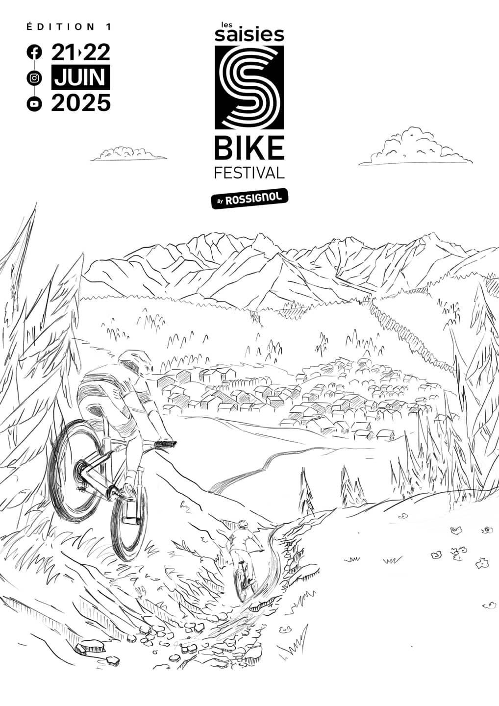 Maquette de l'affiche de Les Saisies Bike Festival 2025