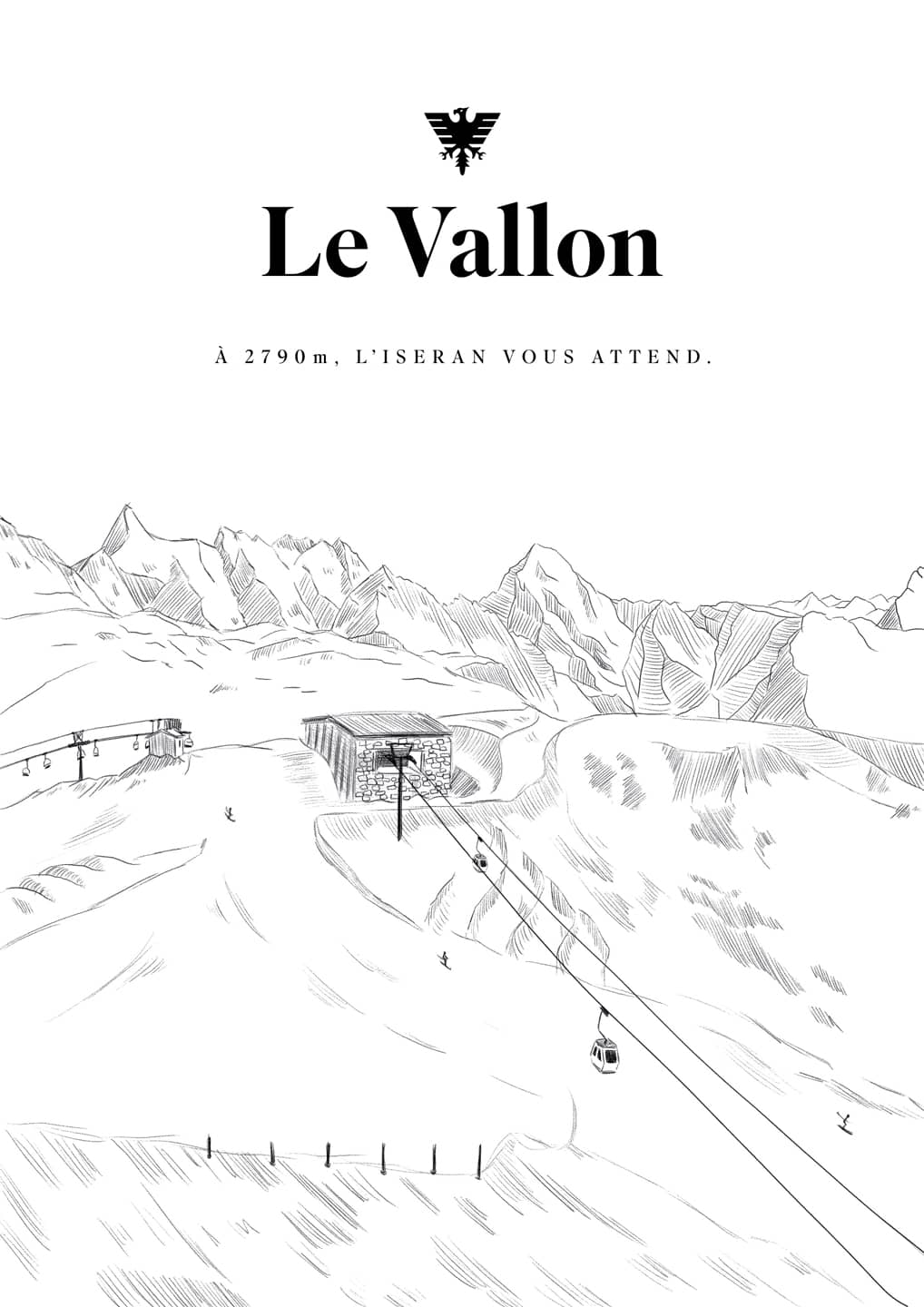 Maquette d'illustration d'affiche pour Val d'Isère Téléphériques : Le Vallon