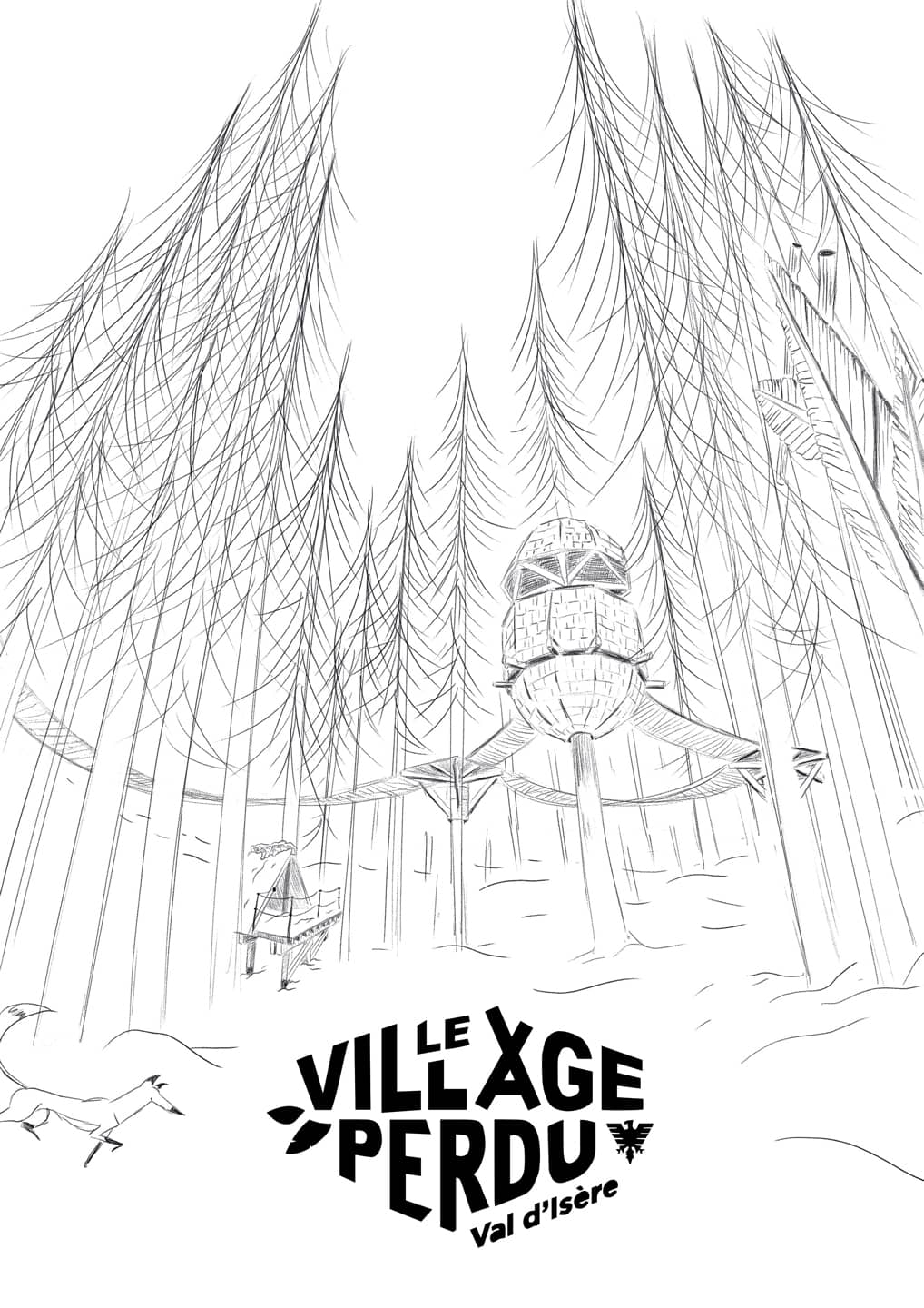Maquette d'illustration d'affiche pour Val d'Isère : Le Village perdu