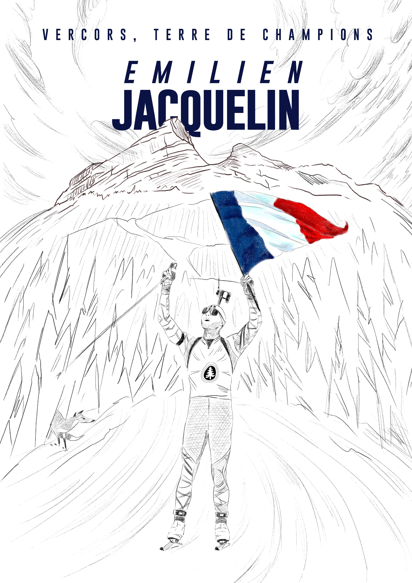 croquis d'un poster d'Emilien Jacquelin, médaillé olympique en biathlon français 
