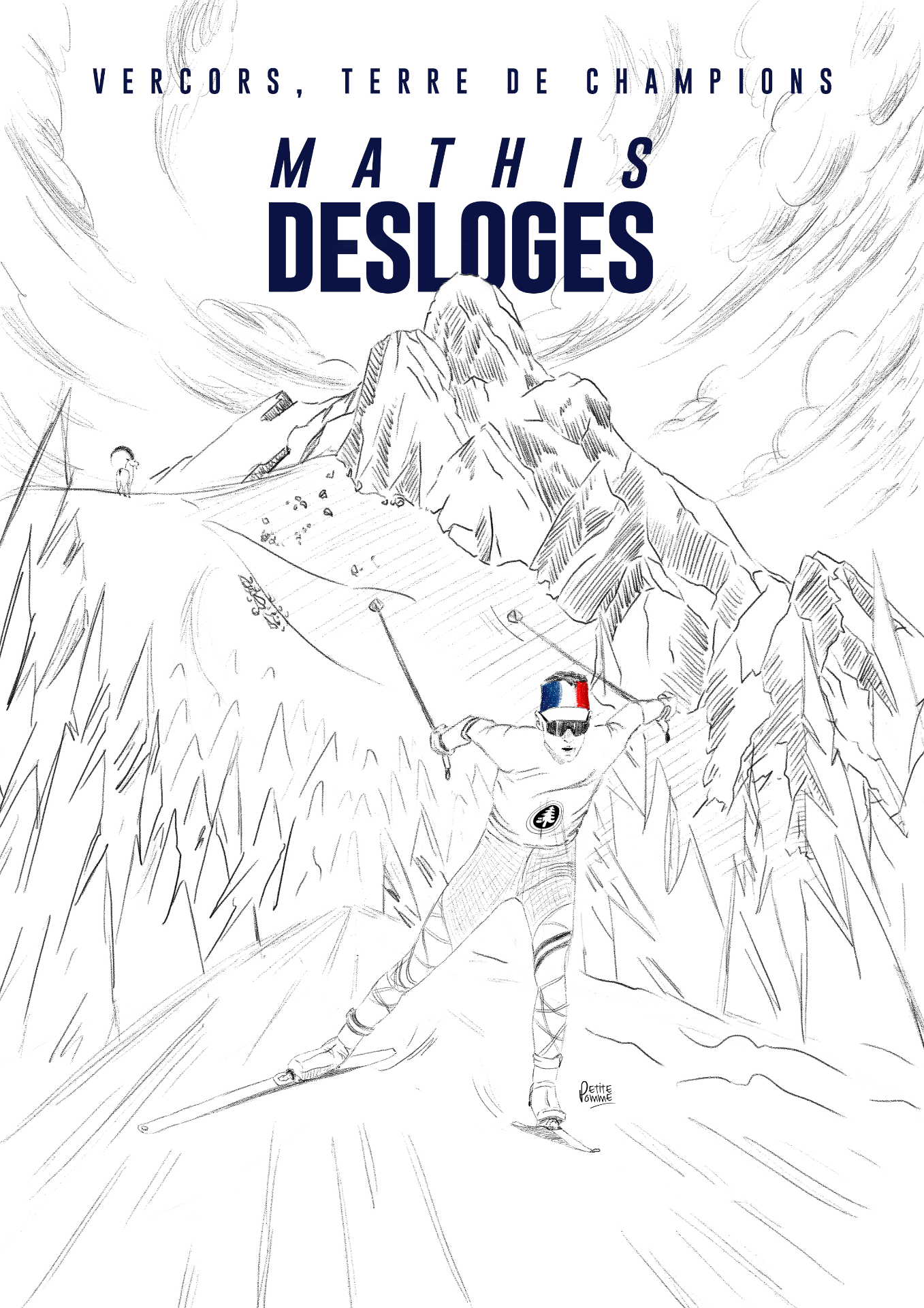 Maquette d'affiche de Mathis Desloges, médaillé olympique en ski de fond