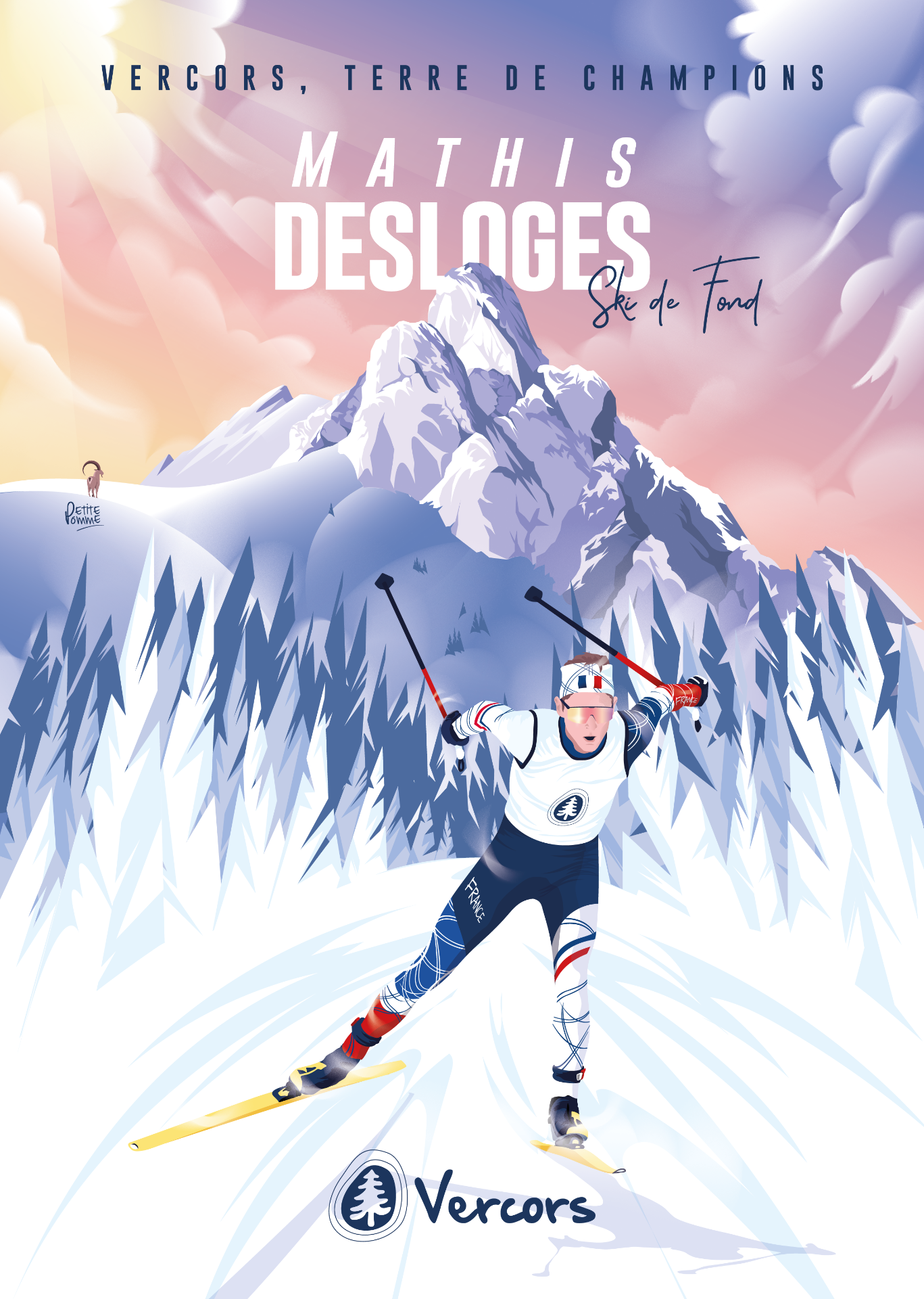Poster illustré du skieur de fond médaillé olympique Mathis Desloges